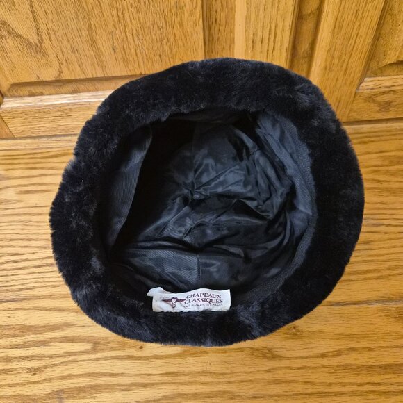 Vintage Black Pig Split Suede Russian-style Pillbox Hat Jackie O style Quiet Lux - Picture 5 of 6